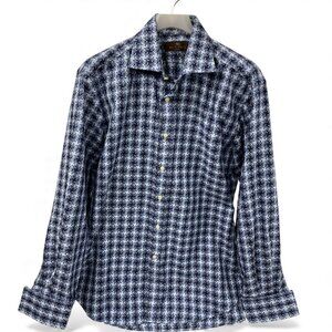 Etro Italy Blue White Button Cotton Cufflink French Cuff Shirt Men's US Large 16
